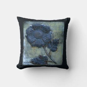 Rusty gestresste Metall Sonnenblumen Textur Blau Kissen