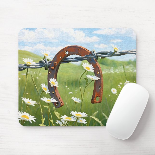 Rusty Horseshoe auf einem Stacheldraht Mousepad (Mit Mouse)