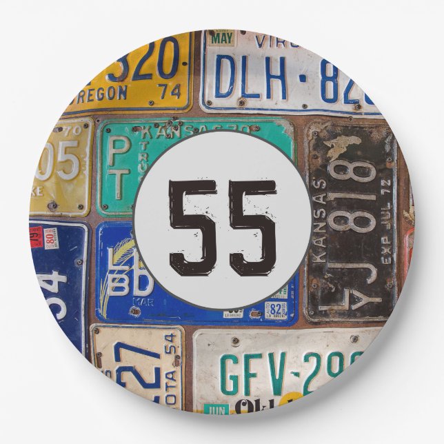 Rusty Licence Plate 55. Geburtstag Pappteller (Vorderseite)
