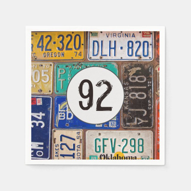 Rusty License Plate 92. Geburtstag Serviette (Vorderseite)