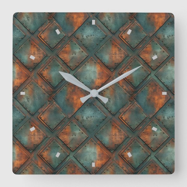 Rusty Metal Wall Clock Quadratische Wanduhr (Vorderseite)
