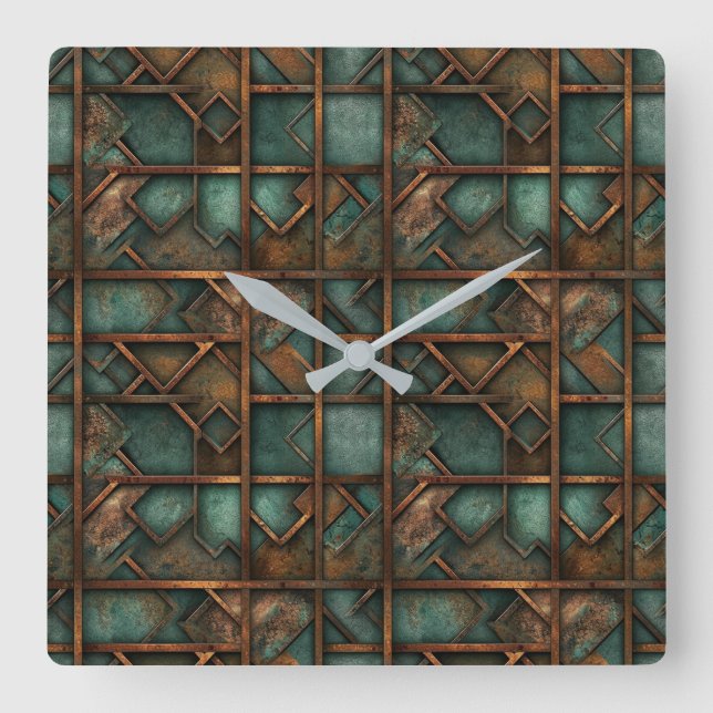 Rusty Metal Wall Clock Quadratische Wanduhr (Vorderseite)