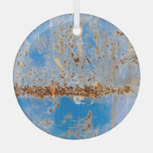 Rusty Metallstruktur, blau gekratzte Dekoration. Ornament Aus Glas