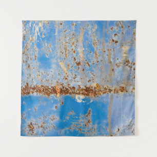 Rusty Metallstruktur, blau gekratzte Dekoration. Wandteppich
