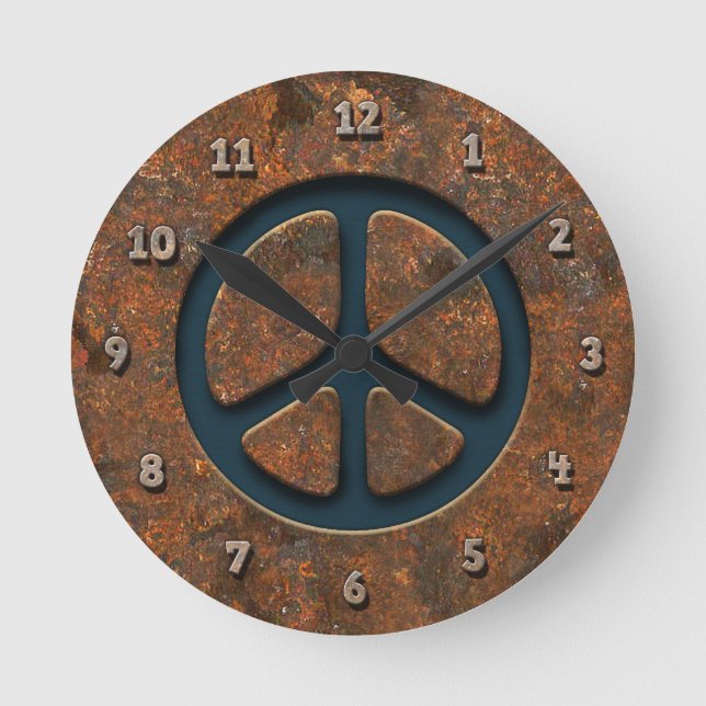 Rusty Peace Sign Runde Wanduhr (Vorderseite)