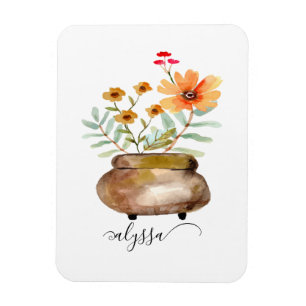 Rusty Pink Rose Blume Trendy Script Name Magnet