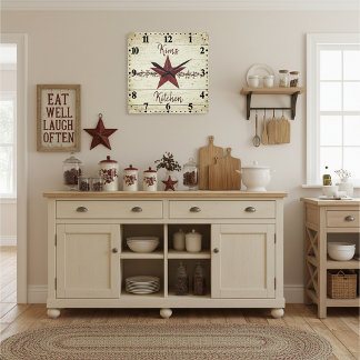 Rusty star and berries square personalized quadratische wanduhr