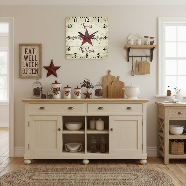 Rusty star and berries square personalized quadratische wanduhr (Von Creator hochgeladen)