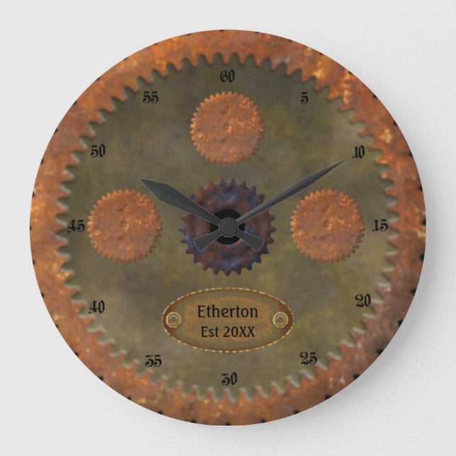 Rusty Steampunk Personalisiert Clock Große Wanduhr (Vorderseite)