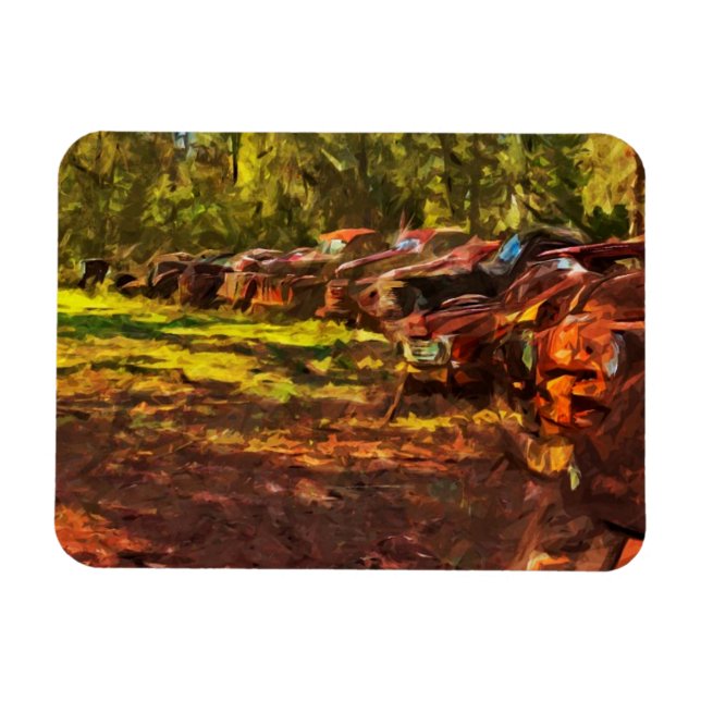 Rusty Vintage Cars in einer Reihe Abstrakt Magnet (Horizontal)
