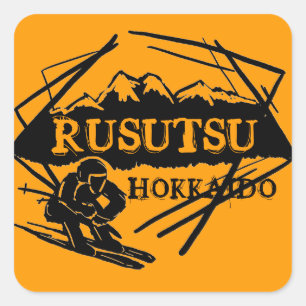 Rusutsu Hokkaido Japan Orange-Logo-Aufkleber Quadratischer Aufkleber