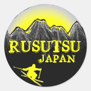 Rusutsu Japan Gelbe Skiaufkleber Runder Aufkleber