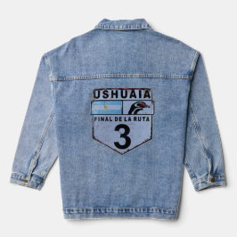 Ruta 3 Ushuaia Patagonia Straßenschild Jeansjacke