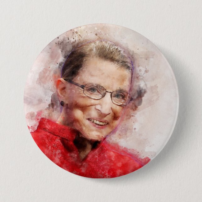 Ruth Bader Ginsburg Lächeln Wasserfarbportrait R Button (Vorderseite)