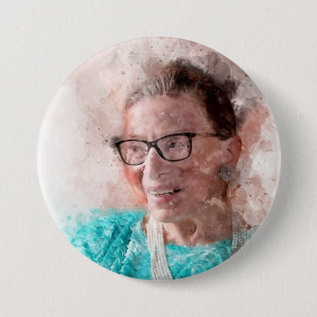 Ruth Bader Ginsburg Lächeln Wasserfarbportrait T Button (Vorderseite)