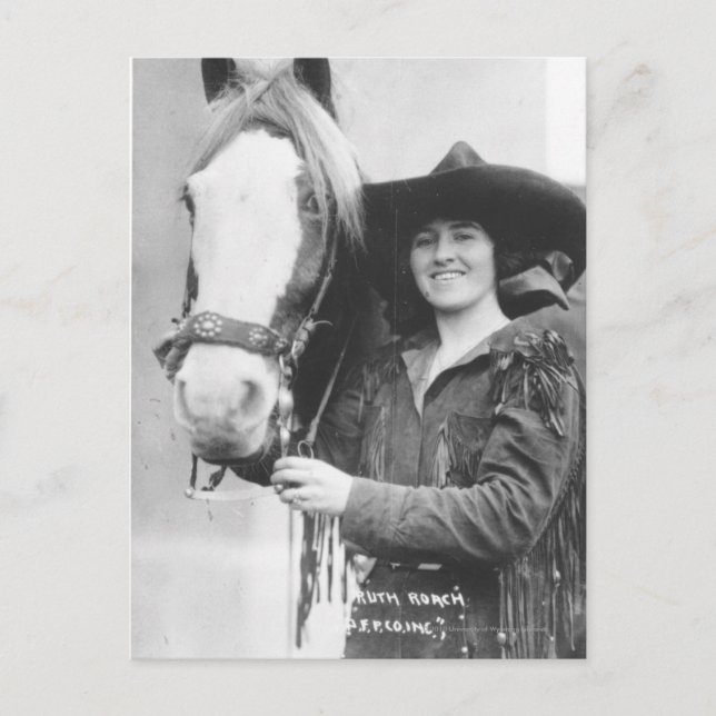 Ruth Roach und ihr Pferd. Postkarte (Vorderseite)