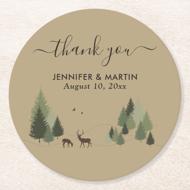 Rutic Forest Wedding Paper Untersetzer Doe and Buc (Vorderseite)