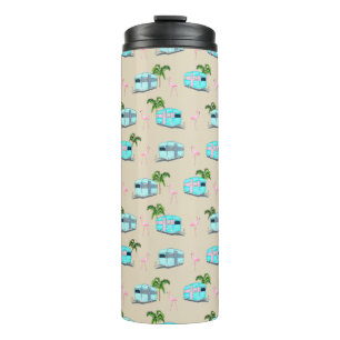 RV Beach Camping mit Flamingos Thermosbecher