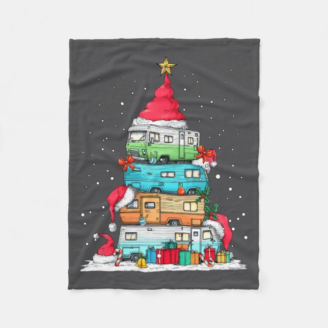 Rv Camng Camper Travel Vacation Christmas Tree Xma Fleecedecke (Vorderseite)