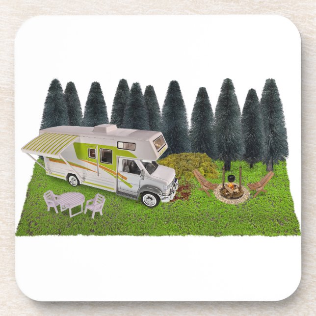 RV Camper im Wald Getränkeuntersetzer (Vorderseite)