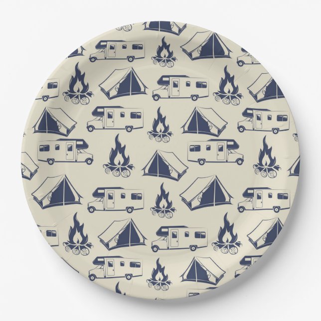 RV Camper Zelt Campfire Muster Pappteller (Vorderseite)