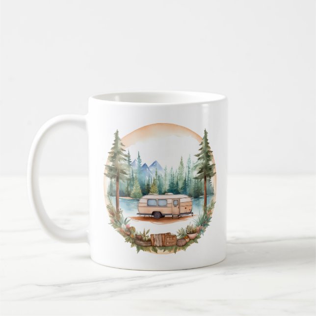 RV-Camping im Wald, RV-Camper Kaffeetasse (Links)