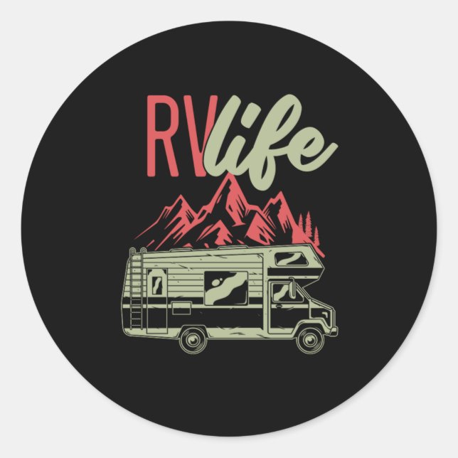 RV Life Camping Camper Van Mountain Naturgeschenk Runder Aufkleber (Vorderseite)