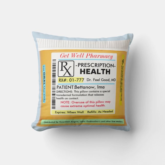 RX Prescription for Health Get Well Coussin (Recto)