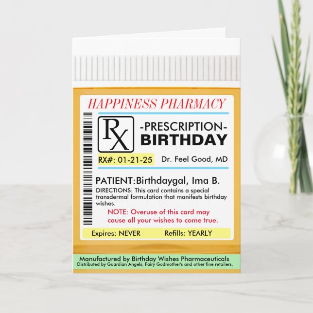RX-Verschreibung für BIrthdays-Karte Karte (Vorderseite)