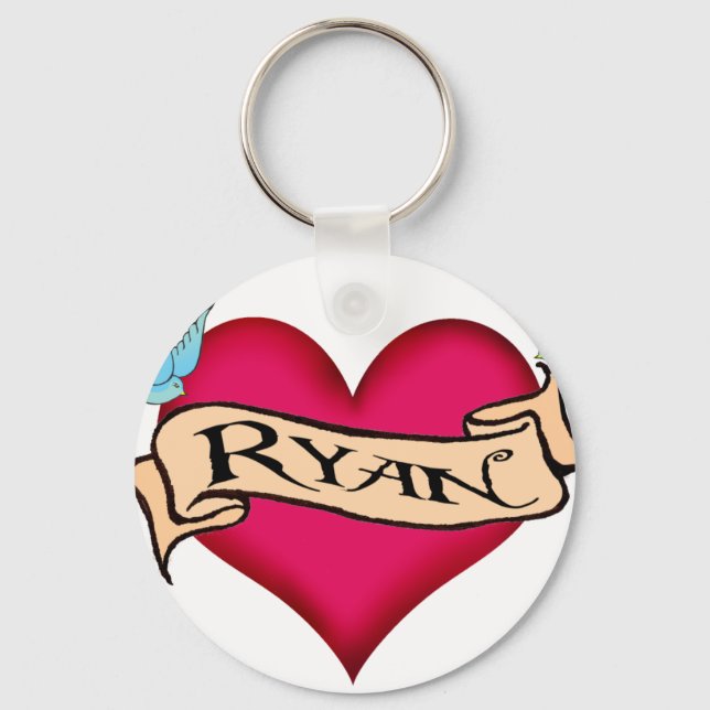 Ryan - Custom Heart Tattoo T - Shirt & Geschenke Schlüsselanhänger (Vorderseite)
