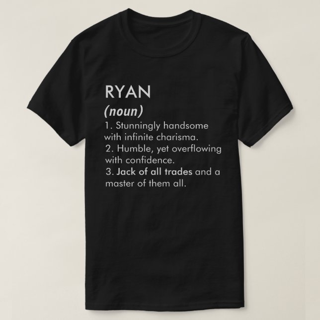 Ryan Name, Bearbeitbarer Name, Benutzerdefinierter T-Shirt (Design vorne)