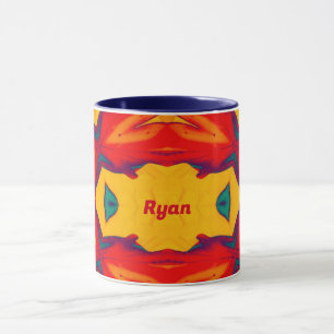RYAN ~ Zany 3D Muster ~ Red Blue Yellow Orange Tasse