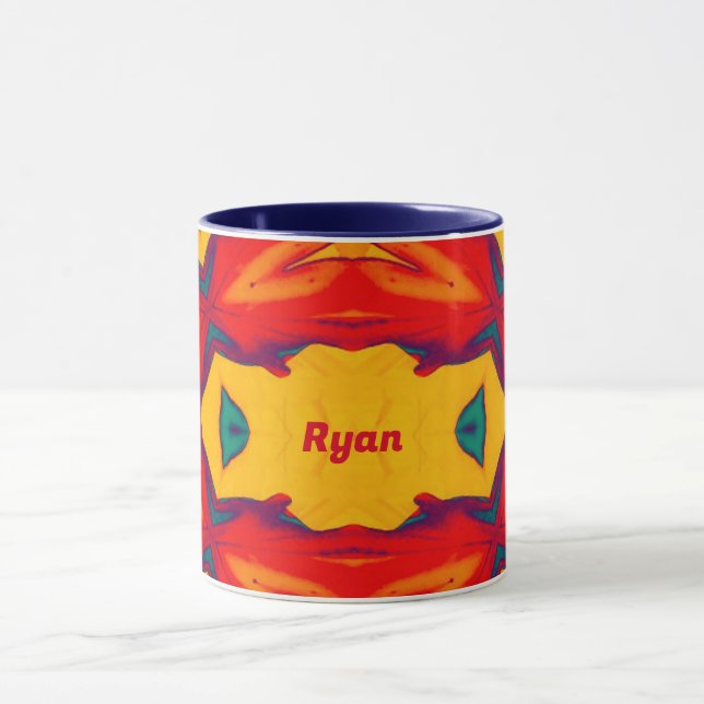 RYAN ~ Zany 3D Muster ~ Red Blue Yellow Orange Tasse (Zentrum)