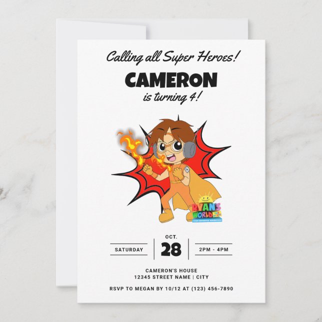 Ryan's World Comic Geburtstag Einladung (Vorderseite)