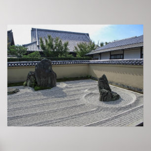 Ryogen-in geharktem Kies-Garten - Kyoto Japan Poster