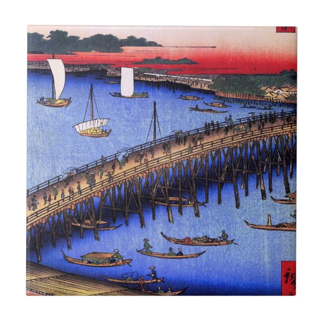Ryōgoku Brücke und der große Riverbank (両国橋大川ばた) Fliese (Vorderseite)