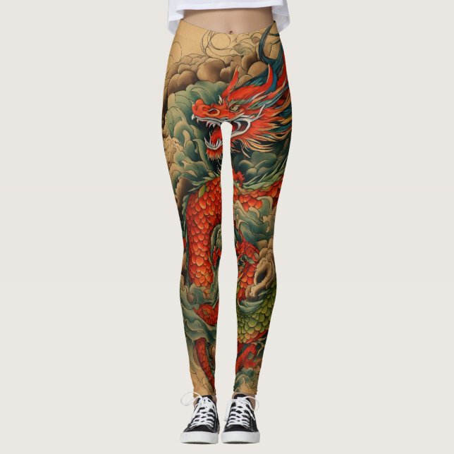 Ryū no Yume: Majestic Japanese Dragon Back Tattoo Leggings (Vorderseite)