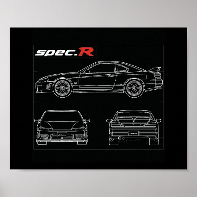 s15 spec oder aero line art blue print zeichn the3 poster (Vorne)