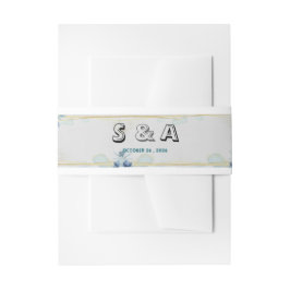 S & A Minimalistische blaue Blumen Hochzeit Bauchb Einladungsbanderole