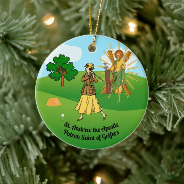 S. Andrew & Jude mit 2 weiblichen Golfern Keramik Ornament (Baum)