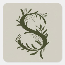 S Botanische Monogramm Quadratischer Aufkleber