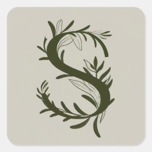 S Botanische Monogramm Quadratischer Aufkleber