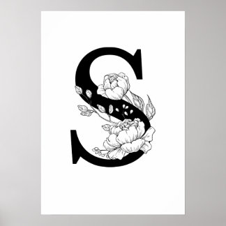 S botanisches Monogramm. Initialbuchstaben mit Bau Poster