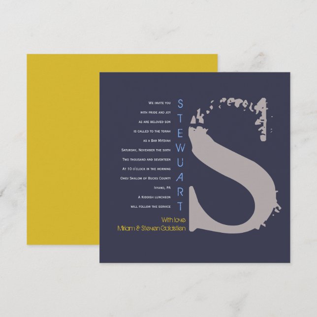 S Collection initiale Bat Bar Mitzvah Invitation (Devant / Derrière)
