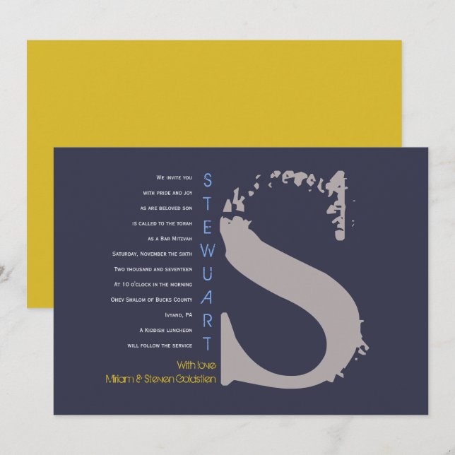 S Collection Initiale Invitation Bar Mitzvah Bat B (Devant / Derrière)