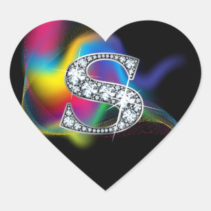 "S" Diamantblende auf Regenbogenschweißaufkleber Herz-Aufkleber