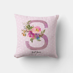 s, Floral Monogramm initial, Aquarellfarben-Blume Kissen