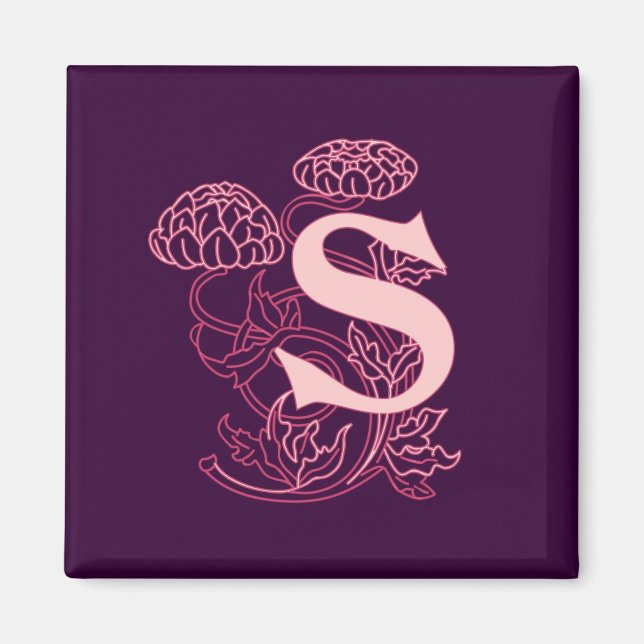 "S" florale Jugendstil-Monogramm Magnet (Vorne)