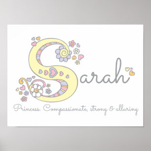 S für Sarah Monogrammbuchstabe Kunst Name Bedeutun Poster