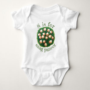 S is for Saag Paneer Indian Spinach Cheese Dish Baby Strampler
